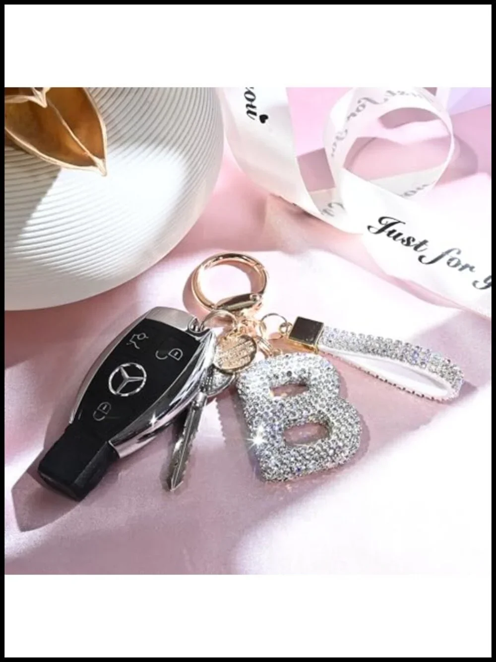 Bling Initial Letter Keychain with Simulated Diamonds for Keyrings